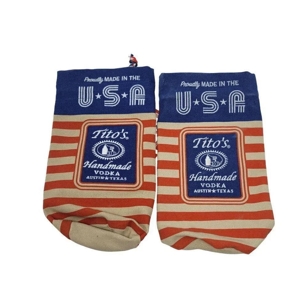 Tito's Handmade‎ Vodka Patriotic Burlap Bag Pouch Bottle Cover Gift Cheers USA
